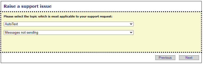 In this example, the topic "AutoText" has been selected and the sub-topic "Messages not sending" In this example, the topic "AutoText" has been selected and the sub-topic "Messages not sending"